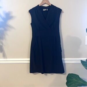 Athleta Women’s Dahlia Faux Wrap Dress Size 8 Black V-neck Sleeveless Pockets